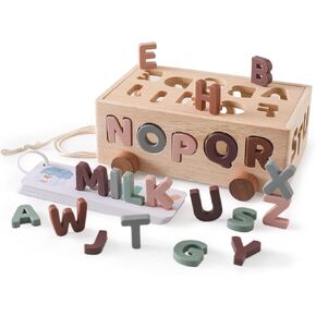 Montessori Shape Sorter Toys for Toddler 1-3, Silicone Alphabet Letters Baby Puzzles & Flash Cards, Fine Motor Skills Preschool Learning Toys, Activities Birthday Gift for 1 2 3 Years Old Boys Girls