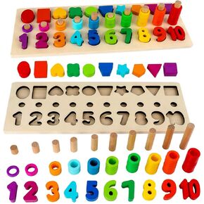 Sendida Montessori Toys for Toddlers, Shape Sorter Number and Math Stacking Blocks Toddlers Learning Toys Gift, Learning Puzzle Toys for Toddlers, Preschool Teaching, Early Education Toy