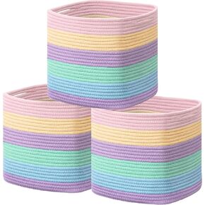 joybest Storage Cubes-11 X 10.5 X 10.5 Inch, Woven Storage Baskets for Organizing, 3-Pack Cube Storage Bin for Shelves Organizer, Closet, Nursery Organization, Kids Toy Bins, Beige