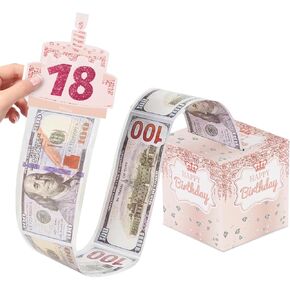 Happy Birthday Money Gift Box for Cash Gift Pull，Money Box for Cash Gift,Pink Rose Gold Surprise Birthday Party Cash Gift Box Ideas with Pull Out Card for Women Girls Any Age