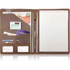 Genuine Leather Portfolio Professional Padfolio for Men & Women | Leather Resume Folder - Interview Document Organizer & Business Card Holder - Leather Notepad Holder for Paper, Passports