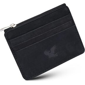 Blackbird Leathers Leather Card holder with 6 Pockets and 1 Zipper Pocket - Organic Cow Credit for Men Women Slim, Stylish, Compact Business Case (10cm X 8cm) Black, 4 inches minimalist & lightweight
