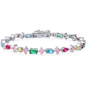 BERRICLE Sterling Silver Cluster Cubic Zirconia CZ Statement Tennis Bracelet for Women, Rhodium Plated