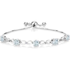 Gem Stone King 2.55 Ct Round Sky Blue Aquamarine 925 Sterling Silver Bracelet For Women