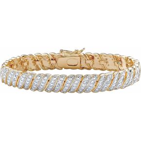 PalmBeach Yellow Gold-plated Genuine Diamond Accent S Link Tennis Bracelet (10mm), Tongue Clasp, 7 inches in Saudi Arabia