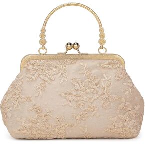 Vintage Embroidery Lace Floral Clutch Purse for Women Formal Evening Bag Kiss Lock Handbag Wedding Cocktail Party Purse