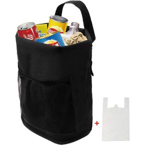Car Trash Can Reusable Waterproof Vehicle Garbage bin with Storage Pocket &Adjustable Cord&Leakproof lining Hanging Trash Bin for Boat Garbage Bag
