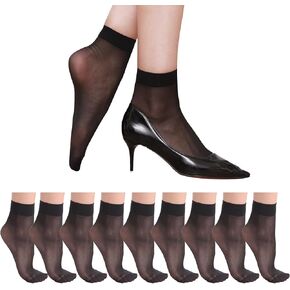 9 Pairs Sheer Thin Nylon Socks for Womem,20D Lady's Ankle Calf Socks with Reinforced Toe