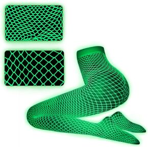 Littleforbig High Waist Night-Glow Fishnet Tights 2 Pairs of Mesh Net White Stockings