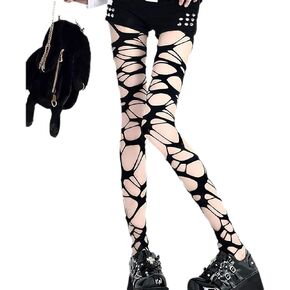 Women's Ripped Tights Fishnet Stocking Ragged Pantyhose Hosiery Gothic Punk Perforated Stocking Y2k Tights Stockings Clothing for Halloween Cosplay Party Accessories