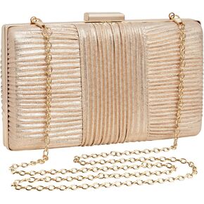 Womens Champagne Clutch Purse Pleated Evening Bag for Bridal Wedding Party Shoulder Formal Handbag Elegant Purses