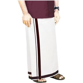 Kolakeer® Men's Cotton White Dhoti with Kerala Kara Border - Traditional South Indian Veshti Mundu