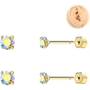 1Pairs 20G 14K Gold Plated Cartilage Earrings Helix Piercing Jewelry Flat Back Earrings for Women Surgical Steel Tragus Stud CZ Conch Daith Piercing Jewelry for Women Men