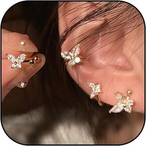 2pairs Butterfly Ear Cuff for Women Ear Cuffs Non Piercing Rhinsetone Clip on Earrings Cartilage Cuff Earrings Stack Trendy Gifts for Teen Girls