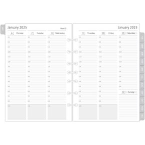 2025 Planner Refills for 5.5“x8.5" Mini Binder, Weekly and Monthly Appointment Book Inserts, Tabbed, 7 Holes, Classic/Size 4