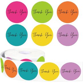 Whaline 1000Pcs Sage Green Nude Thank You Stickers Roll 6 Colors Paper Decals Milky White Brown Adhesive Seal Sticker Decor for Party Favor Gifts Supplies, 1.5 in