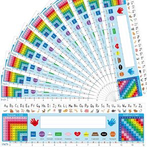72 Pcs Traditional Manuscript Name Plate for Desk Self Adhesive Students Desk Plates with Alphabet Ruler Number Shapes Color Animal Desk Name Tags for Classroom Name Plates for Classroom Desk Supplies