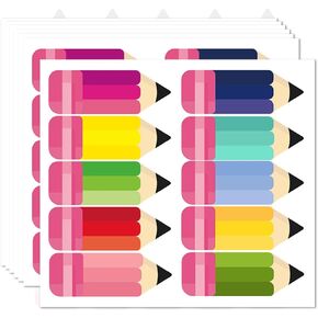 300Pcs Pencils Name Tags School Pencils Nameplate Stickers Classroom Bulletin Board Decoration Label Stickers for Back to School Party Office Desk Wall Message Board Decorations