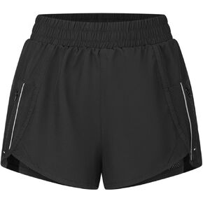 Athletic Shorts for Women High Split Running Workout Quick Dry Shorts with Zip Pocket Liner in Kuwait