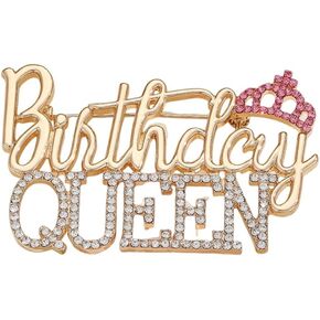 Cute Birthday Queen Brooch Lapel Pins for Women Girls Dainty Pink Clear Rhinestone Crown Brooches Pin for Birthday Party Decorations Suit Dress Ceremony Clothes Accessories Fashion Jewelry Gifts Her