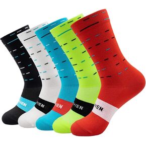 Cycling Socks Compression Athletic Crew Running Socks Mens Womens Hiking Riding Bike Workout Climbing Sports 5 Pairs