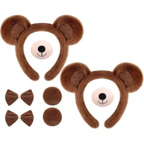 8 Pcs Animal Bear Costume Set Brown Bear Ears Headband Tail Nose Cute Bear Accessories for Boys Girls Adult for Halloween Cosplay Makeup Carnival Party