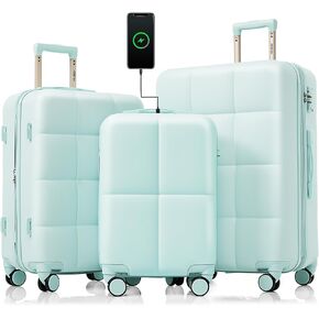 Merax Set Airline Certified Carry Cup Holder, ABS Luggage with Spinner Wheels, White, 20/24/28 Inch