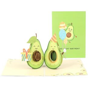 Pop Up Cards, Cute Avocado 3D Popup Greeting Cards, Birthday Gift Cards, Best Friend Gift with Note Card and Envelope