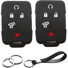 2pcs Compatible with Chevy Chevrolet Silverado GMC Sierra 1500 2500 3500 Smart 5 Buttons Key Fob Cover Case Key Chain Protector Keyless Remote Holder