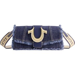 حقيبة كتف نسائية من True Religion، حقيبة يد صغيرة من قماش الدنيم المتآكل مع شعار حدوة الحصان in Saudi Arabia