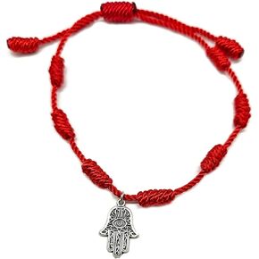MYSTIC JEWELS By Dalia – 7 Knots Red Charm Bracelet – Adjustable – Evil Eye Protection, Good Luck – for Women and Men