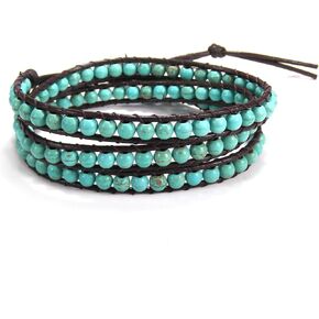 AeraVida Bohemian Multi Layer Simulated Blue Turquoise Stone Tribal Beaded Wrap Leather Bracelet | Layered Handmade Bracelet for Women Jewelry | Beach Summer Accessories