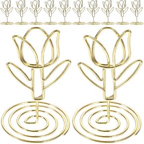 10pcs Tulip Note Holder Metal Place Card Holder Mini Photo Holder Flower Pick Clips Xmas Place Card Stand Wire Menu Memo Clips Table Picture Stands Iron Vertical Banquet