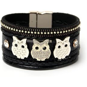 البومة الجلود التفاف سوار المرأة الأبيض متعدد الطبقات ملفوفة معصمه الإسورة الأساور مشبك handmadeJewelry هدية in Kuwait