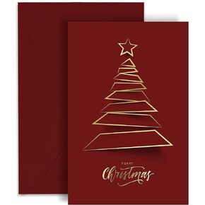 easykart labels 20 Christmas Greeting Cards with Gold Foiling Xmas Tree ,Dark Red Self Paper with Red Envelope , 6.75 x 4.5 Inch Merry Christmas Cards with Seal Stickers For Friends , Family and loved Ones…