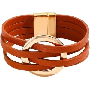 COLORFUL BLING Handmade Leather Wrap Bracelets Multi-Layer Circle Charm leather Bracelets Friendship Bracelet Cuff Bangle Boho Jewelry