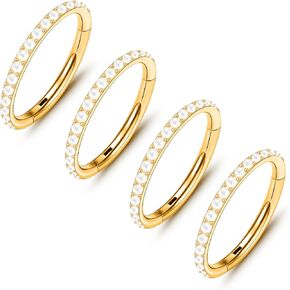 ONESING Stainless Steel Nose Rings Hoops 4Pcs 16G Hoop Nose Rings for women Hinged Nose Piercing Jewelry Hypoallergenic Cartilage Earrings Septum Rings
