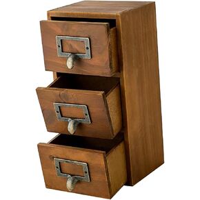 Mini Vintage Desktop Drawers - 3 Drawer Desktop Organizer - Rustic Card Catalog Drawers with Label Holders - Small Tabletop Chest Drawers for Storage and Organization - Mini Library Cabinet - 1-Pack