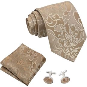 Mantieqingway Mens Ties & Pocket Square & Cufflinks Set, Necktie and Handkerchief for Formal Business Prom School Weddings