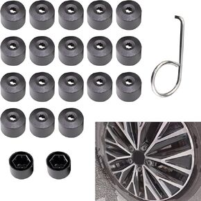 21 PCS Car Tire Screw Cap, 0.66"/17mm Dust-Proof and Rust-Proof Nut PA Protective Cover with Disassembly Tool, Flexible Wheel Lug Decorative Cap, Universal for Car Exterior Accessories (Black)