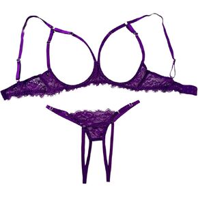 SOLY HUX Women's Lace Cut Out Lingerie Set Underwire Bra and Panty Underwear Sets