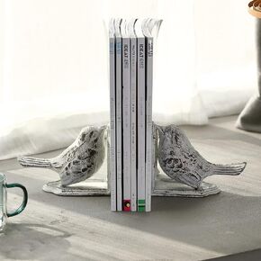 2 Pack Bird Bookends Decorative, Washwhite Finish