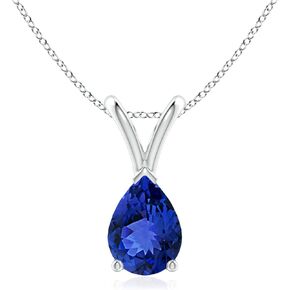 Angara December Birthstone - V-Bale Pear-Shaped Natural Tanzanite Solitaire Pendant Necklace In Silver (0.65 Cttw Tanzanite)