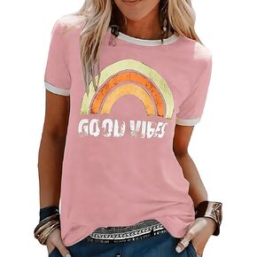 Womens Graphic Tees Summer Short Sleeve Crew Neck Blouse Vintage Loose Tops