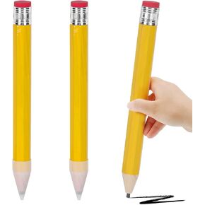 3pcs Giant Wooden Pencils,13.4 Inch Novelty Jumbo Pencil Prop with Eraser for School Office Prop Supply Novelty Gift,Yellow