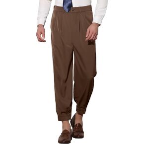 Lars Amadeus Cropped Pants for Men's Double Pleated Zipper Leg Tapered Formal Dress Pants