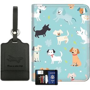 Passport Wallet, Passport Holder with RFID Blocking and Luggage Tag, Waterproof PU Leather Travel Documents Organizer Case, Passport Covers with Card Slot for Women & Men, Cute Cartoon Elephant