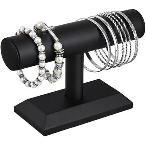 MOOCA Black Deluxe PU Faux Leather Jewelry Holder Organizer, Wooden Bracelet Holder Stand, T-Bar Display Stand, Jewelry Organizer Stand for Bracelets, Bangles, and Watches