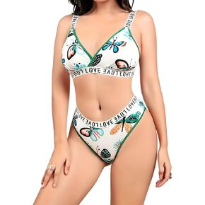 Bra and Panty Sets Sexy Lingeries for Women, Sensual 2-Piece Bra and Underwear Set with Print