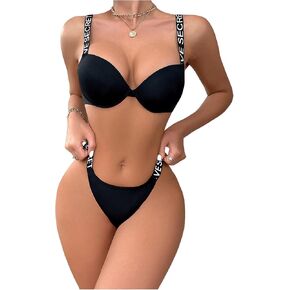 MakeMeChic Women's 2 Piece Solid Underwire Bra and Panty Set Solid Push Up High Cut Lingerie Set